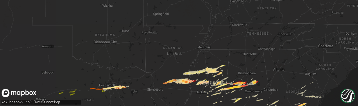 Hail map in Arkansas on March 23, 2013