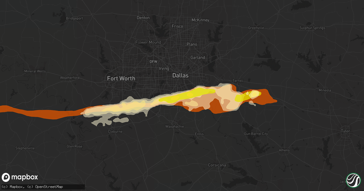 Hail map in Lancaster, TX on March 23, 2013