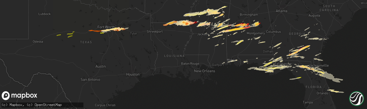 Hail map in Louisiana on March 23, 2013