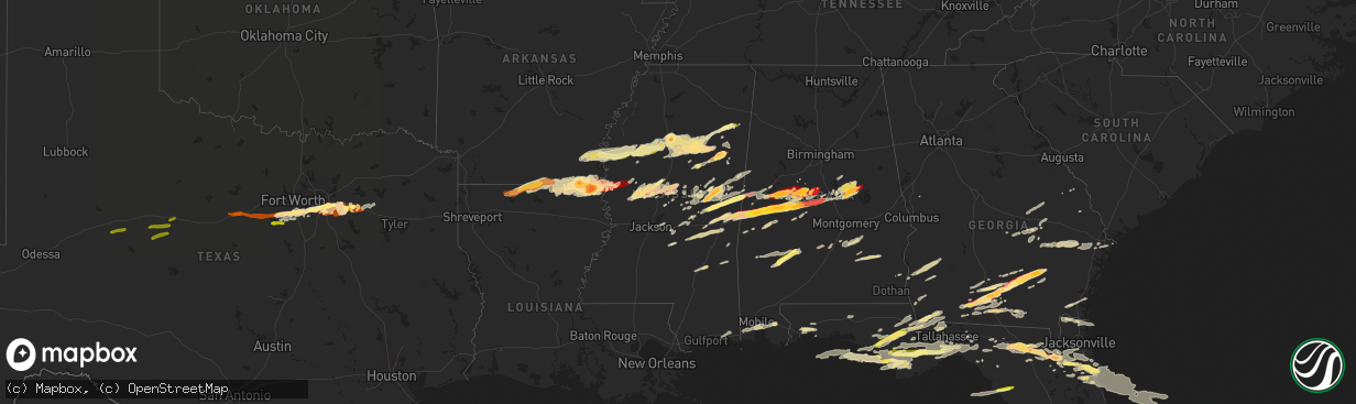 Hail map in Mississippi on March 23, 2013