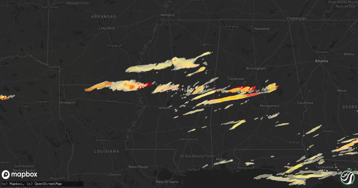 Hail map in Mississippi on March 23, 2013
