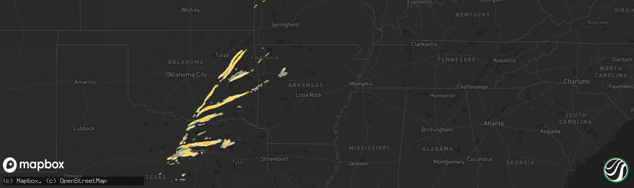 Hail map in Arkansas on March 23, 2016