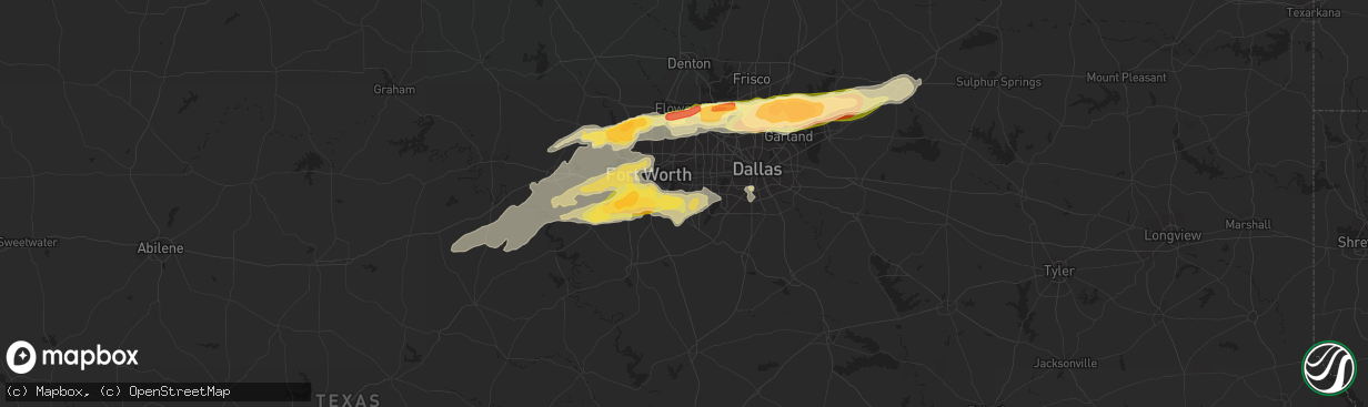 Hail map in Arlington, TX on March 23, 2016