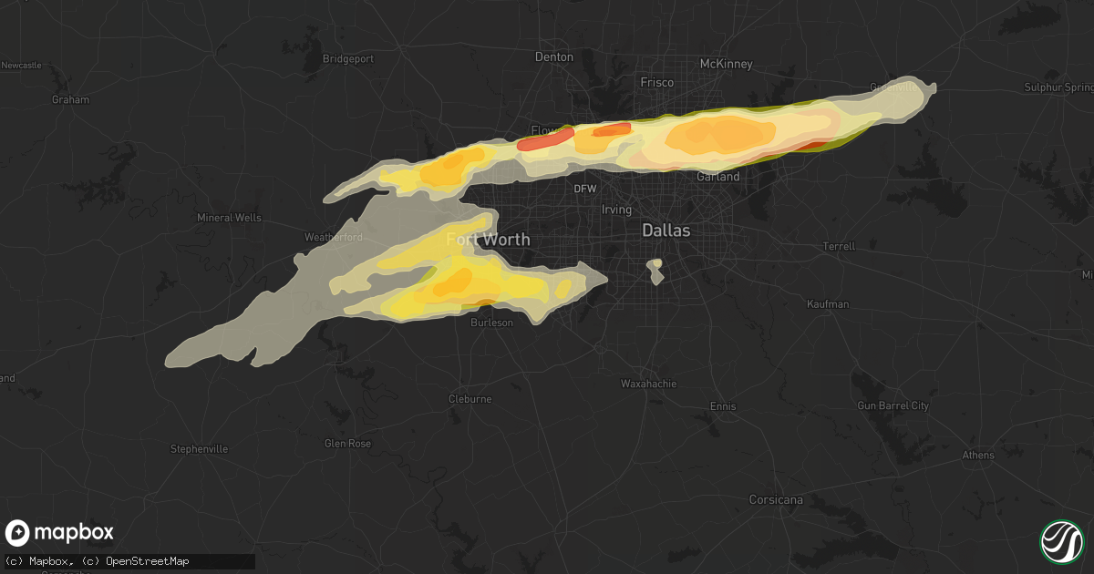 Hail map in Arlington, TX on March 23, 2016