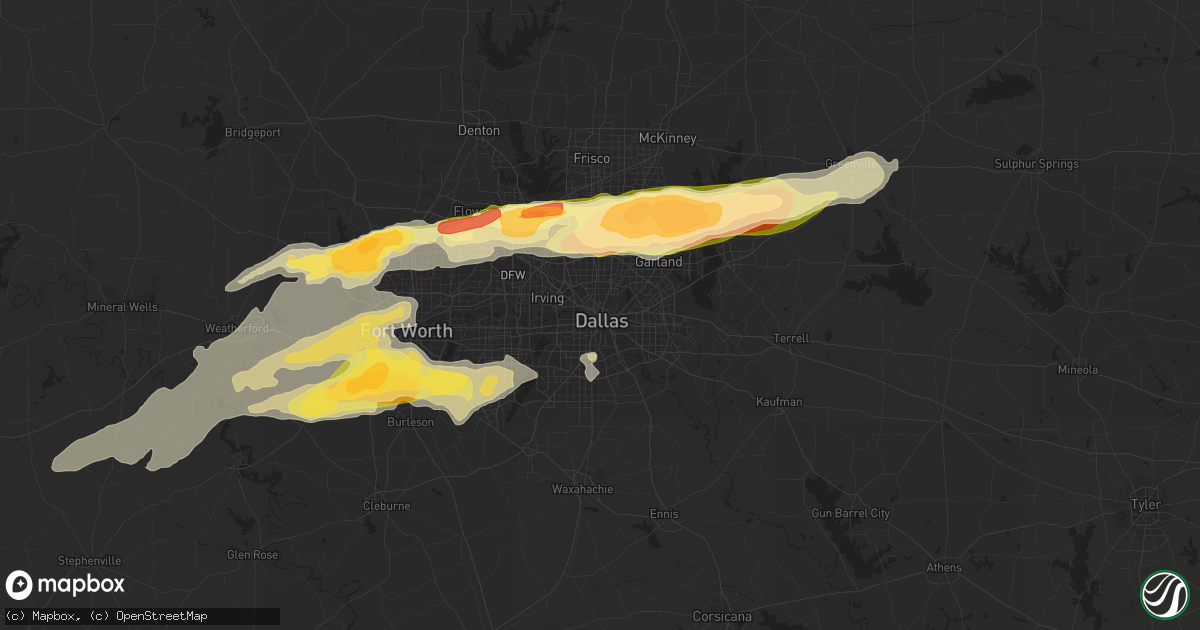 Hail map in Dallas, TX on March 23, 2016