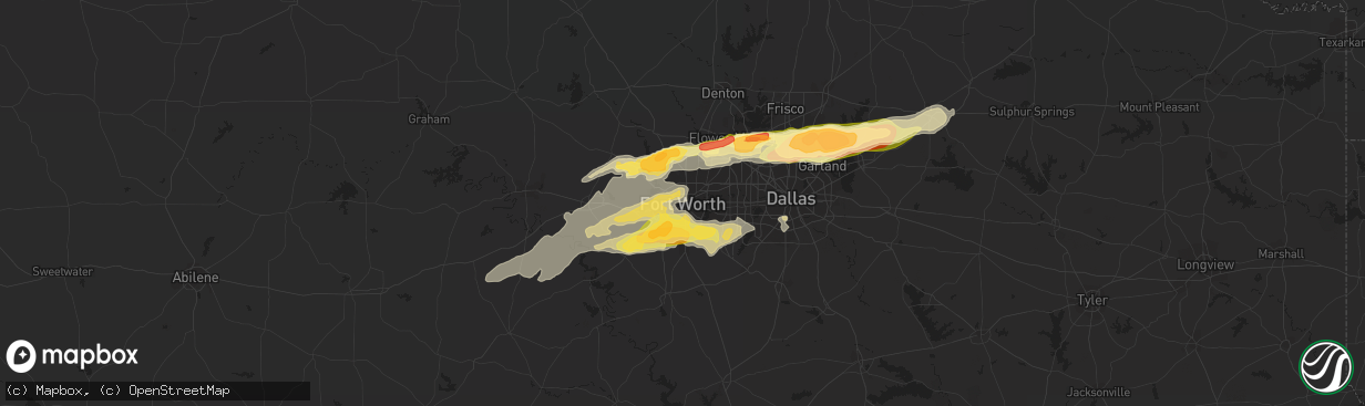 Hail map in Fort Worth, TX on March 23, 2016