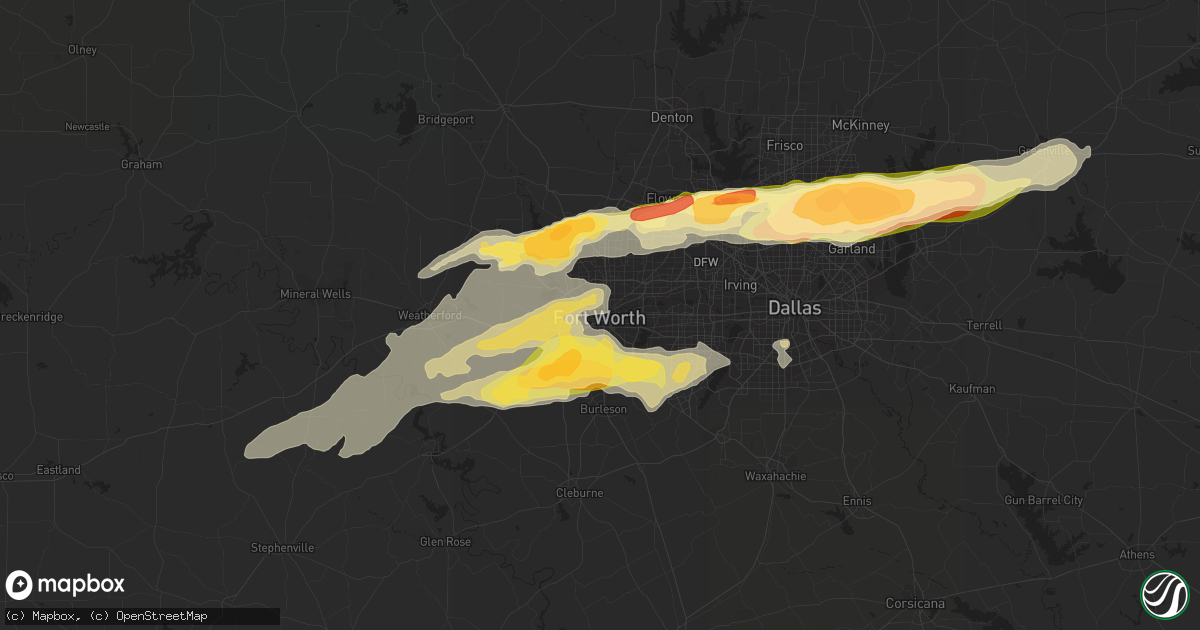 Hail map in Fort Worth, TX on March 23, 2016