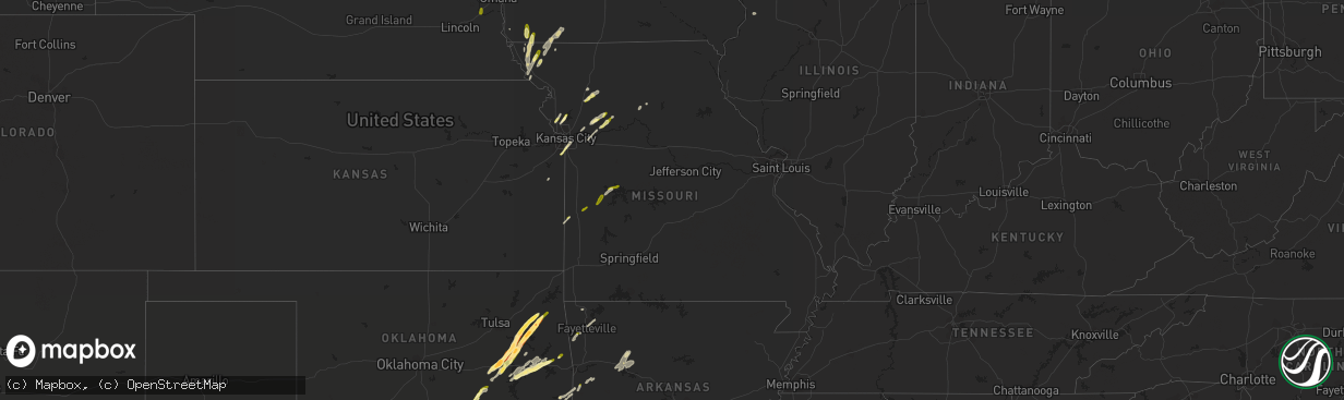 Hail map in Missouri on March 23, 2016