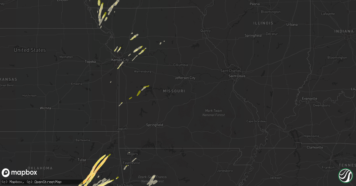 Hail map in Missouri on March 23, 2016