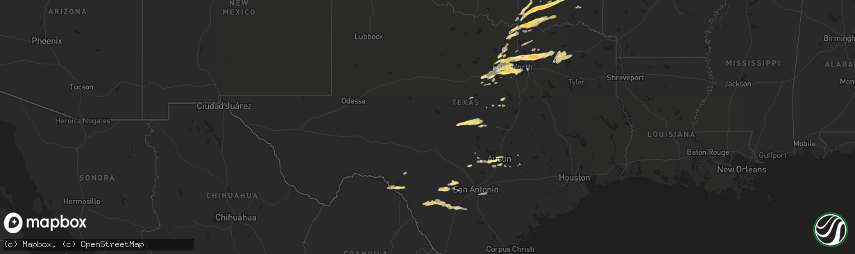 Hail map in Texas on March 23, 2016