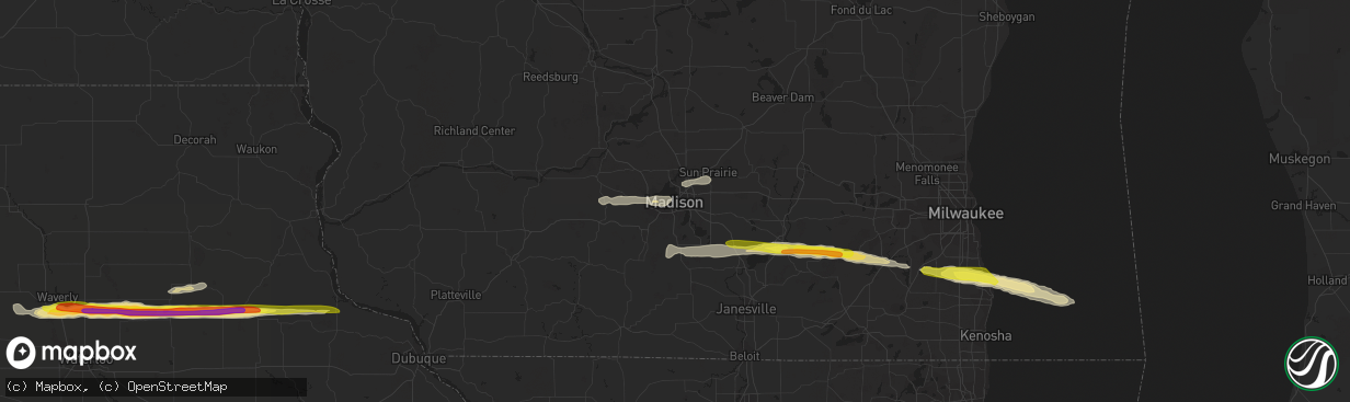 Hail map in Madison, WI on March 23, 2017