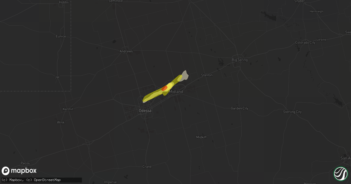 Hail map in Midland, TX on March 23, 2017