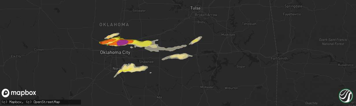 Hail map in Okemah, OK on March 23, 2019