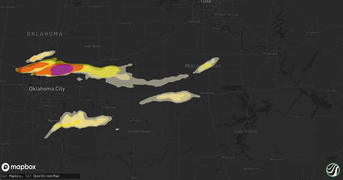 Hail map in Okemah, OK on March 23, 2019