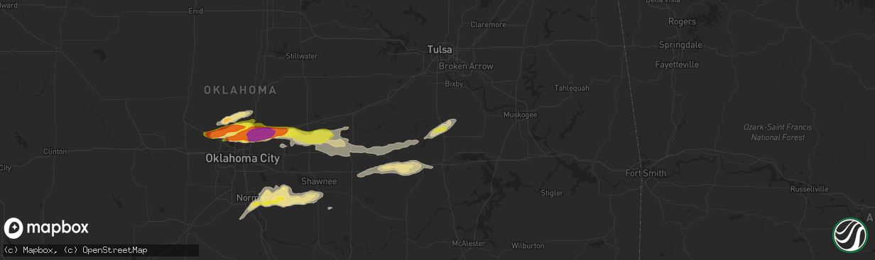 Hail map in Okmulgee, OK on March 23, 2019