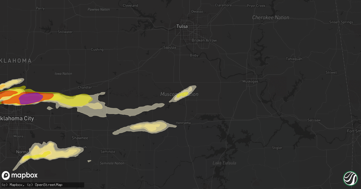 Hail map in Okmulgee, OK on March 23, 2019