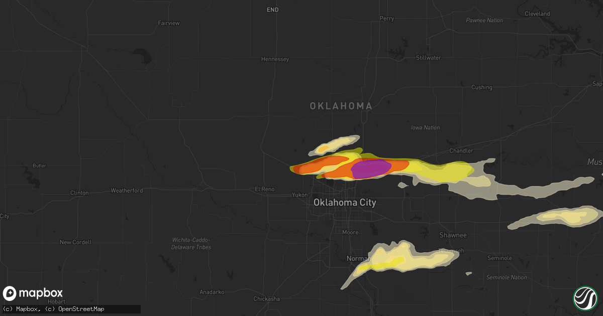 Hail map in Piedmont, OK on March 23, 2019