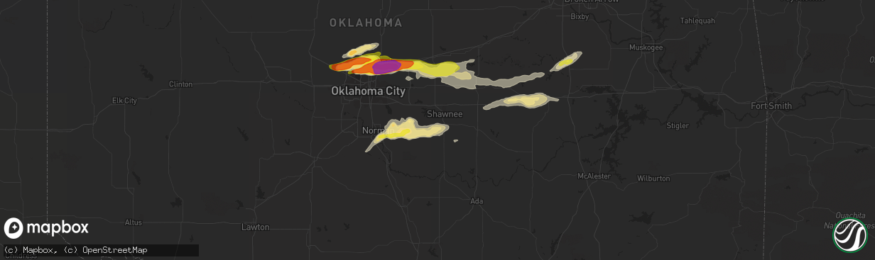 Hail map in Tecumseh, OK on March 23, 2019