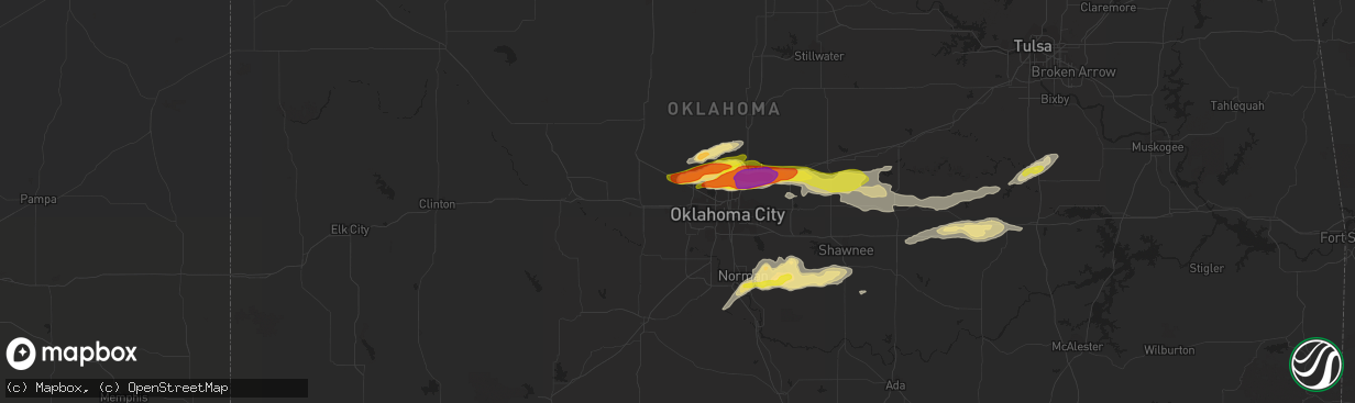 Hail map in Yukon, OK on March 23, 2019