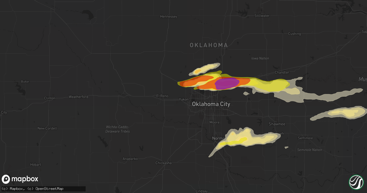 Hail map in Yukon, OK on March 23, 2019