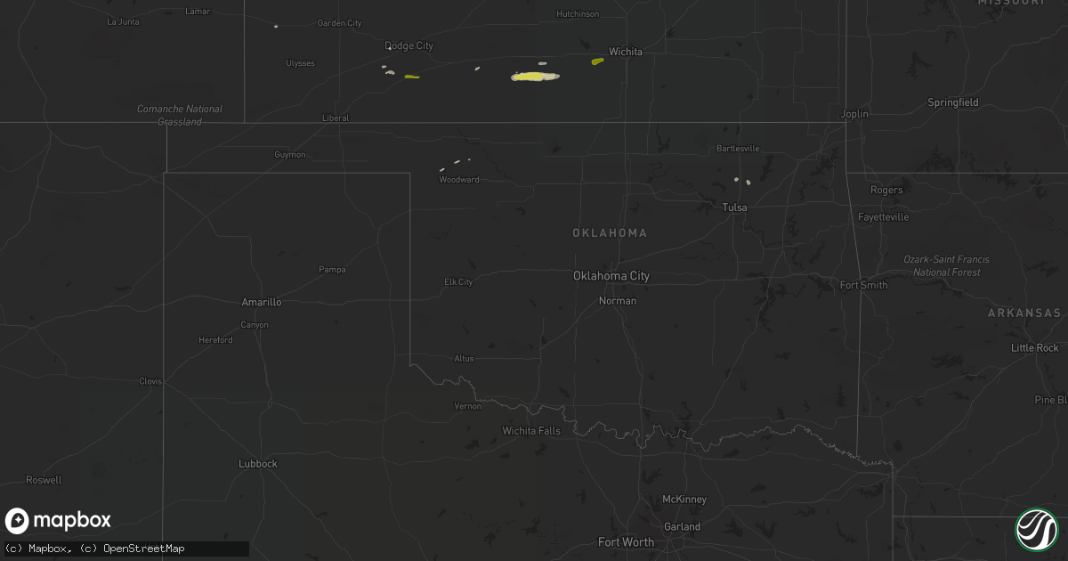 Hail map in Oklahoma on March 23, 2020