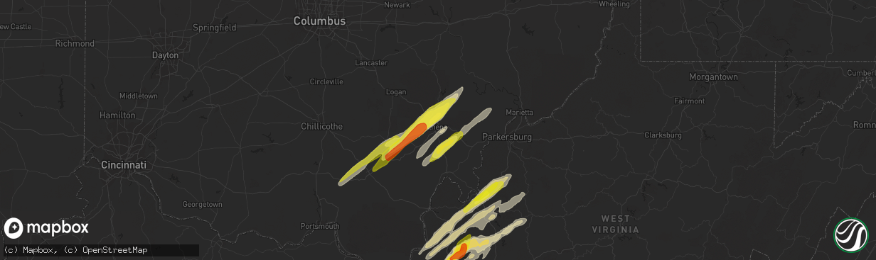 Hail map in Athens, OH on March 23, 2022