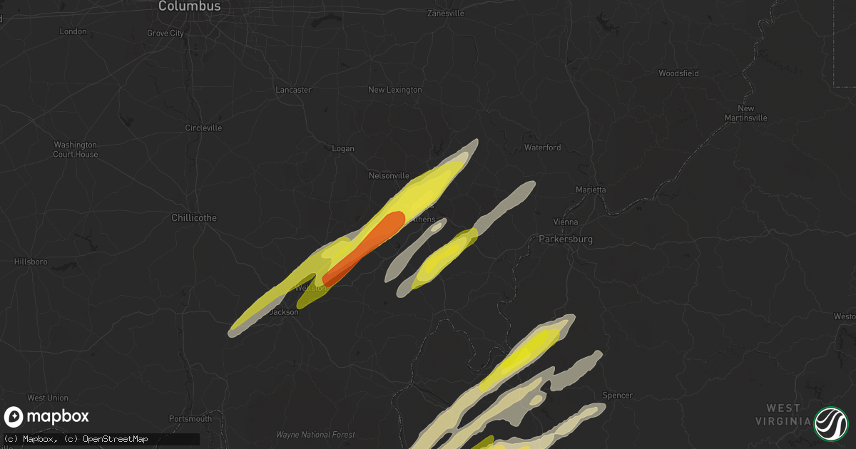 Hail map in Athens, OH on March 23, 2022