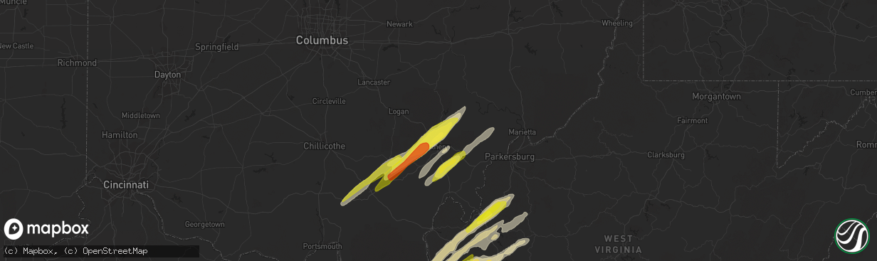 Hail map in Millfield, OH on March 23, 2022