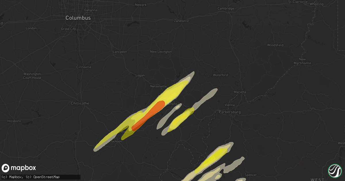 Hail map in Millfield, OH on March 23, 2022