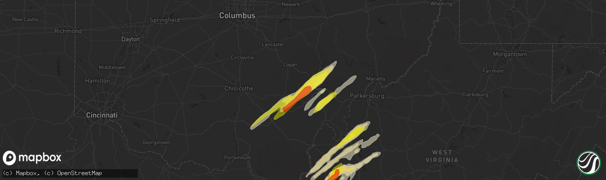 Hail map in New Marshfield, OH on March 23, 2022