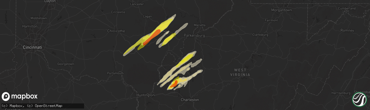 Hail map in Ravenswood, WV on March 23, 2022