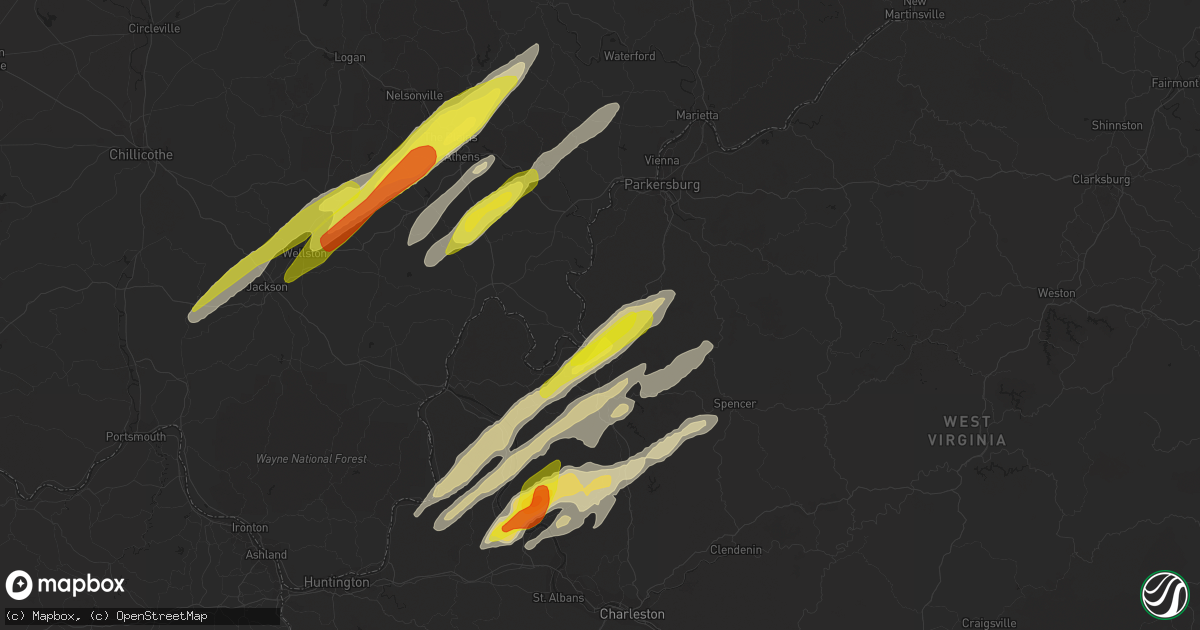 Hail map in Ravenswood, WV on March 23, 2022