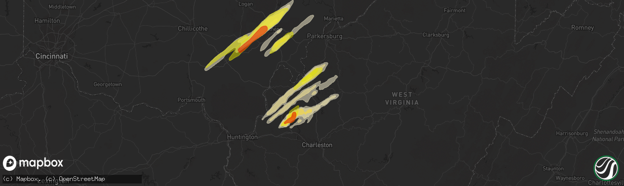 Hail map in Ripley, WV on March 23, 2022