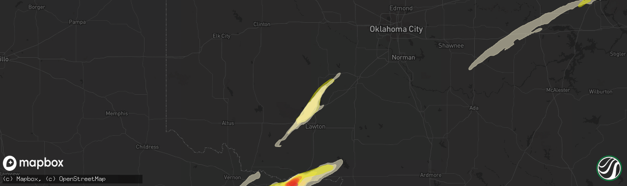 Hail map in Apache, OK on March 23, 2023