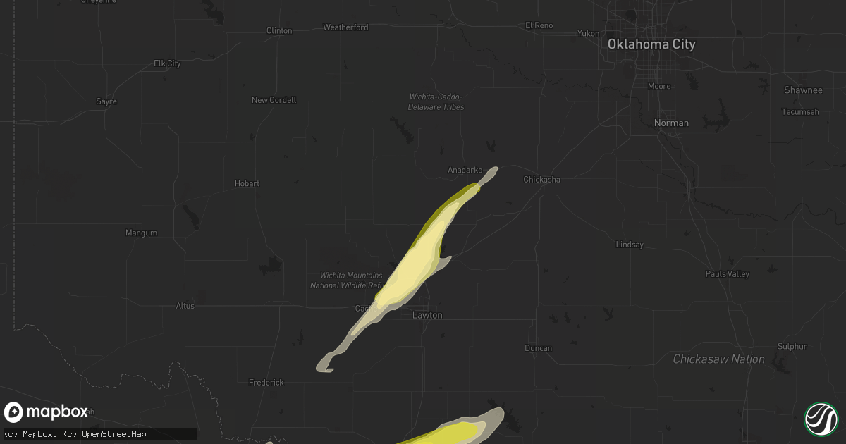 Hail map in Apache, OK on March 23, 2023