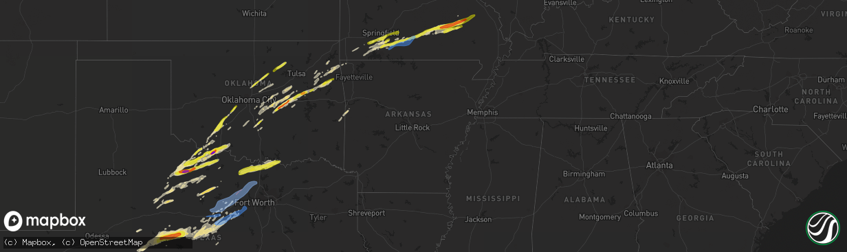 Hail map in Arkansas on March 23, 2023
