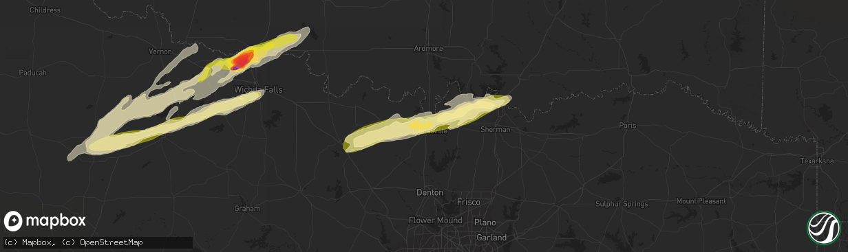 Hail map in Gainesville, TX on March 23, 2023