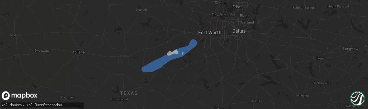 Hail map in Granbury, TX on March 23, 2023