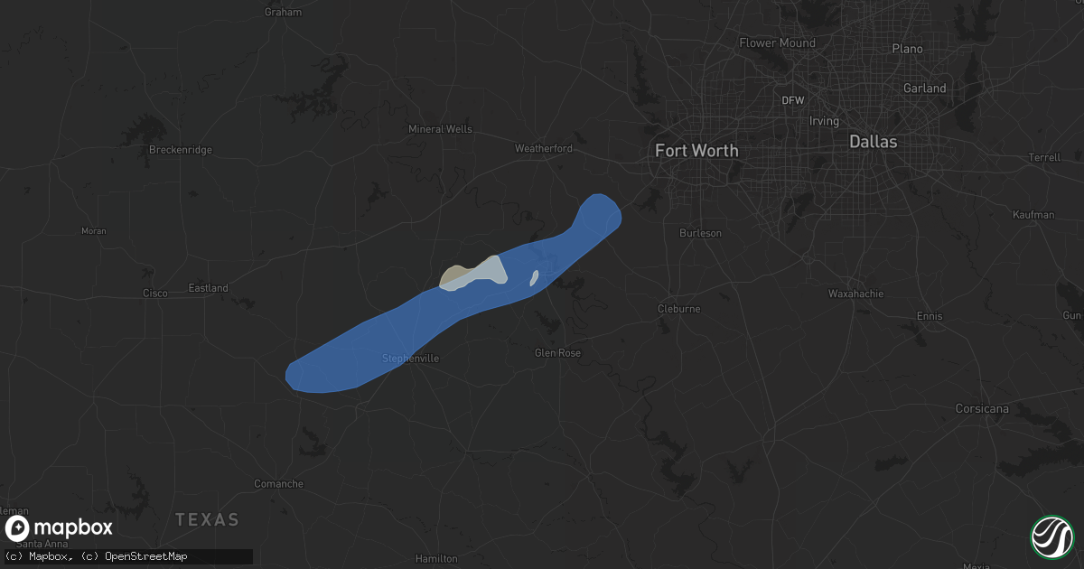 Hail map in Granbury, TX on March 23, 2023