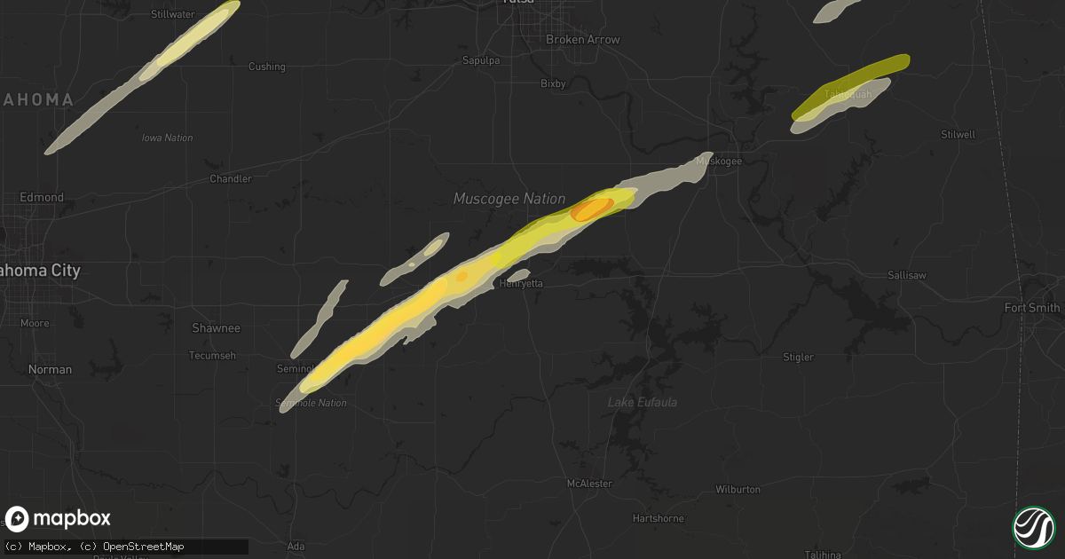 Hail map in Henryetta, OK on March 23, 2023