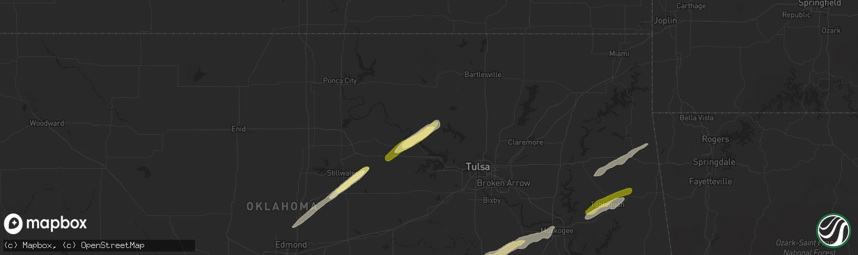 Hail map in Hominy, OK on March 23, 2023