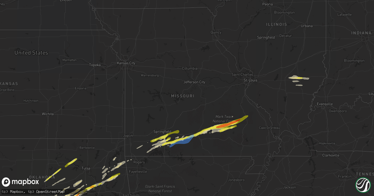 Hail map in Missouri on March 23, 2023