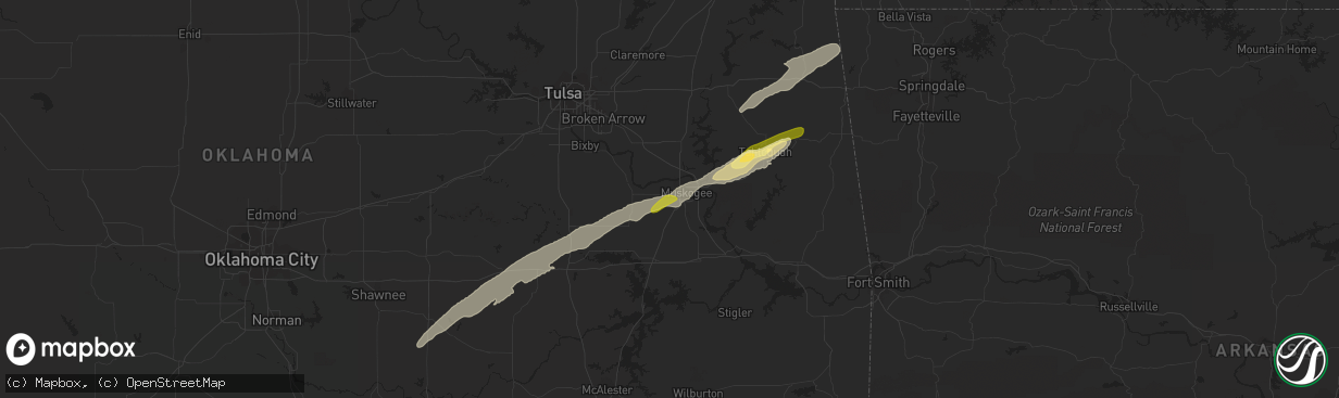 Hail map in Muskogee, OK on March 23, 2023