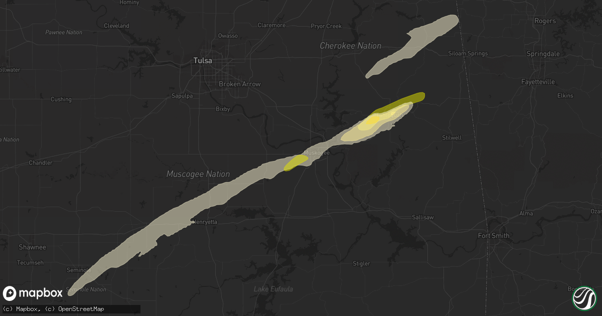Hail map in Muskogee, OK on March 23, 2023