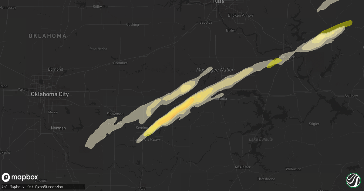 Hail map in Okemah, OK on March 23, 2023