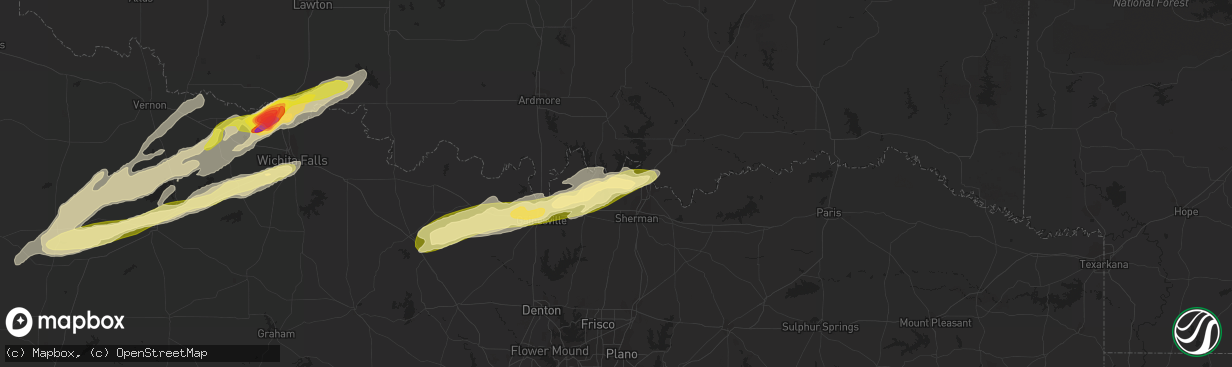 Hail map in Pottsboro, TX on March 23, 2023