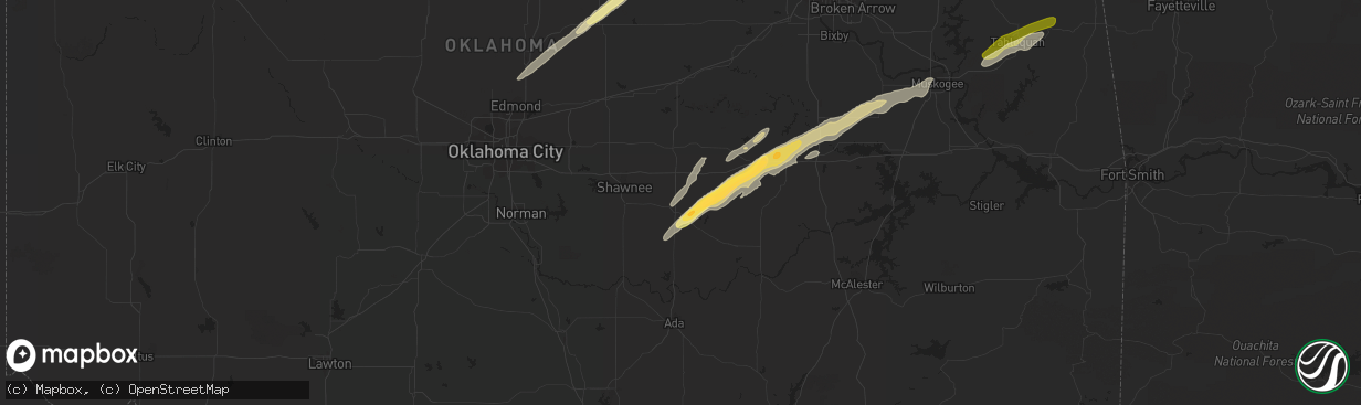 Hail map in Seminole, OK on March 23, 2023