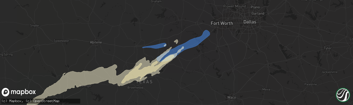 Hail map in Stephenville, TX on March 23, 2023