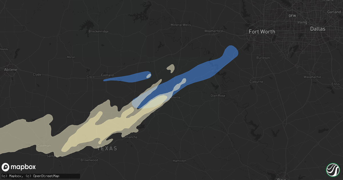 Hail map in Stephenville, TX on March 23, 2023