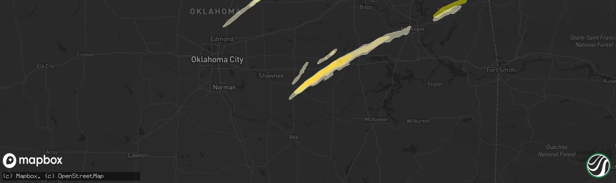 Hail map in Wewoka, OK on March 23, 2023